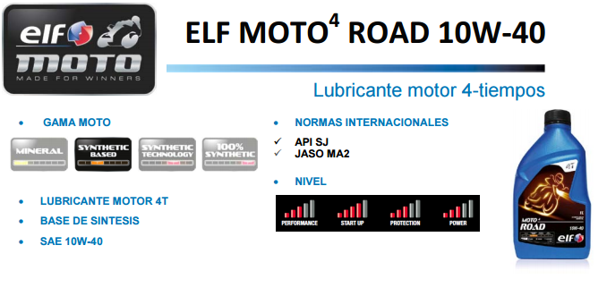 ACEITE ELF MOTO 4 ROAD 10W40 1L.